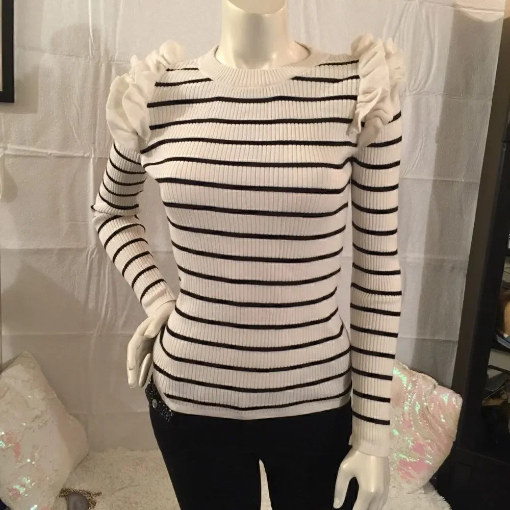 Stylus Ruffle Shoulder lite ribbed Cotton Top